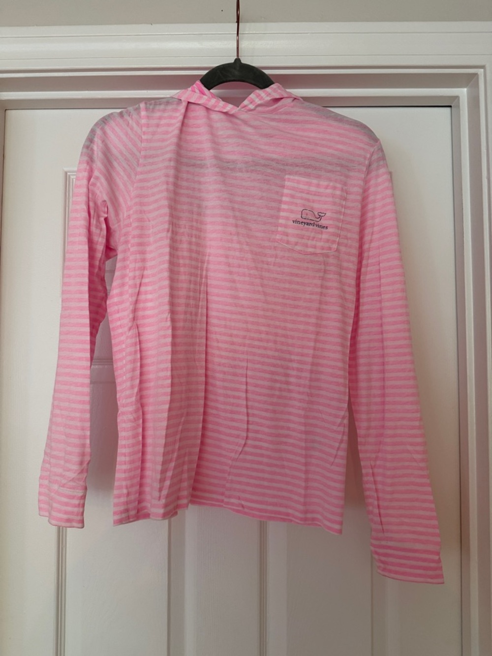 Vineyard Vines Pink & White Striped Hooded Long Sleeve Tee